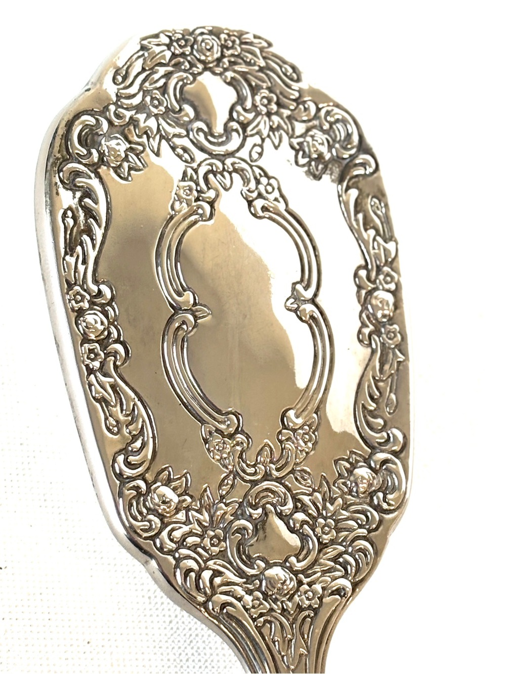 Hair Brush Antique Victorian 1920s French Vanity Ornate Silver Metallic